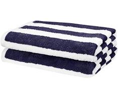 AmazonBasics - Toalla de playa, de rayas Cabana, color azul marino, pack de 2