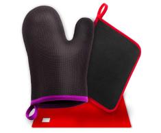 ShyaWorld Manopla Horno Silicona Cocina Pack Guante Resistente al calor de diseño, adecuado para cocinar, hornear. Talla Única. Salvamanteles y Agarradera Color Rojo de Regalo (Pack ROSA)