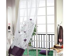 SIMPVALE 1 Pieza Cortinas Visillos Bordado Floral para Balcon, Salón, Habitación, Dormitorio y Cámara, Anchura 140 cm, Púrpura, Altura 225cm