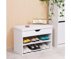 SONGMICS Armario Zapatero Banco Zapatero Estantería de 2 Niveles con cojín Acolchado y cajón 60 x 30 x 44 cm Blanco LHS20W