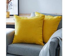 Topfinel juego 2 Fundas cojines Cama Sofas de Chenilla Algodón Lino duradero Almohadas Decorativa de color sólido Para Sala de Estar sofás camas sillas Dormitorio Jardín Coche 35x35cm Amarillo