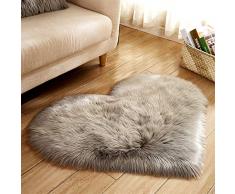 LIVEINU Alfombra Shaggy De Pelo Largo con Forma De Corazón Alfombra De Piel Sintética Alfombra De Piel Oveja Sintética Alfombra De Suelo para Salón Sala de Estar 30x40cm Gris