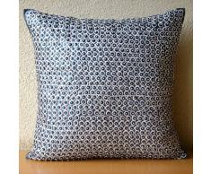 Metal Daze - Decorativa Funda de Cojin 30 x 30 cm, Square Azul Seda Lentejuelas y Cuentas