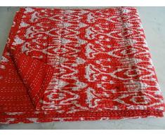 Textiles asiáticos Tribal Ikat impresión King Size edredón Bordado Kantha, Manta Kantha, Cubierta de Cama, Rey Kantha Colcha, Bohemia Bedding Kantha Tamaño 90 Pulgadas x 108 Pulgadas 07