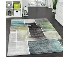 Paco Home Alfombra De Diseño Cuadros Moderna Moteada Atractiva En Gris Turquesa Verde, tamaño:200x280 cm