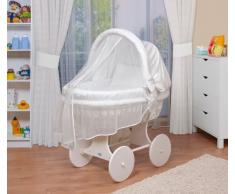 WALDIN Cuna Moisés, carretilla portabebés XXL, 44 colores a elegir,Madera/ruedas lacado en blanco,color textil blanco