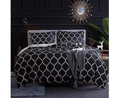 Sticker superb Microfibra Poliéster 3 Piezas Funda Nórdica Negro Gris,3D Pluma Floral Dama Niña Set de Edredón con Funda de Almohada Invierno Otoño (Curva, 180x220cm para Cama 105/90cm)