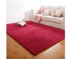 Liveinu Rectángulo Shaggy Alfombra con Respaldo Antideslizante Absorbente Alfombra de Baño 60x160cm Rojo