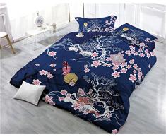 CHAOSE Juego De Sábanas Patrón De La Serie Japonesa Funda Nórdica De Algodón Y Poliéster 3 Piezas (1 Funda Nórdica + 2 Funda De Almohada)