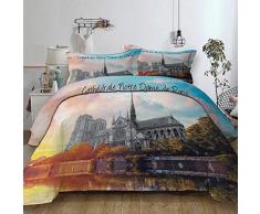 Fansu Juego de Ropa de Cama 3 Piezas Poliéster Microfibra Moderno Ciudad Juego de Fundas de Edredón Incluye 1 Funda Nórdica y 2 Funda de Almohada (Cama 150/160-220x240cm, Notre Dame de Paris)