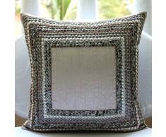 Refreshed - Decorativa Funda de Cojin 45 x 45 cm, Square Grey Seda Lentejuelas y Cuentas