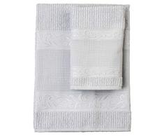 Filet – Juego de toallas con invitados, 100% rizo de algodón, color liso, con inserto de tela Aida para bordar, color gris