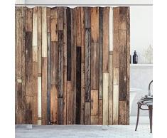 ABAKUHAUS Madera Cortina de Baño, Viejo Piso de Madera Marrón Tablas Desgastadas Garage Natural Rural Estampa Gráfica, Material Resistente al Agua Durable Estampa Digital, 175 x 200 cm, Marrón