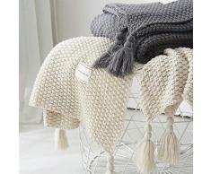 UnvfRg Nordic - Manta de punto hecha a mano para sofá o manta de ropa de cama, beige, 130x170cm