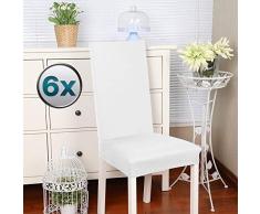 Fundas para sillas Pack de 6 Fundas sillas Comedor Fundas elásticas, Cubiertas para sillas,bielástico Extraíble Funda, Muy fácil de Limpiar, Duradera (Paquete de 6, Blanco) - J