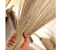 TRIXES Cortina de Hilo (Oro) - Divisor de Puerta Gota de Rocío - 90 x 200 cm - Cadena de Plata y Panel de Cortina Ventana - Le Ayudará a Mantener Alejadas Las Indeseadas Moscas