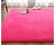 Liveinu Rectángulo Shaggy Alfombra con Respaldo Antideslizante Absorbente Alfombra de Baño 120x160cm Rosa Rojo