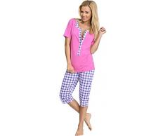 Be Mammy Premamá Pijama Dos Piezas Lactancia Ropa de Cama Maternidad Mujer H2L2N2 (Rosa-1, S)