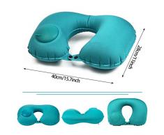 Local Makes A Comeback Almohada Inflable Portátil Automática para Viajes, Mochila y Avión Tipo Empuje, en Forma de U para el Cuello, Azul