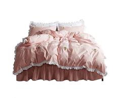 ZHAOYAN Casa Textil Algodón Toalla Bordada Pequeña Cama Margarita De Cuatro Piezas Conjunto Rosa Princesa Cama Simple Algodón Falda De Cama De Algodón