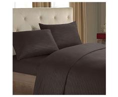 GUOCU Juego de Sábanas, Decoración de Rayas, 100% Poliéster Microfibra con Tacto Satín Super Suaves café Single