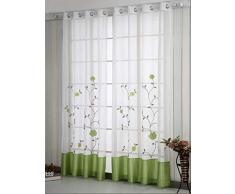 SIMPVALE 1 Pieza Cortinas Visillos Bordado Floral para Balcon, Salón, Habitación, Dormitorio y Cámara, Anchura 140 cm, Verde, Altura 260cm