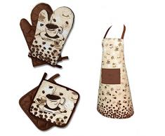 Kamaca Serie Coffee Time - Set de ropa de cocina, elige entre un par de agarraderas, un par de manoplas o un delantal de cocina, colores café y crema, diseño sencillo y elegante, 100% algodón, tela, 100% algodón, 1 Stück Küchen-Schürze