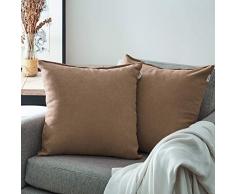 Topfinel juego 2 Fundas cojines sofas de Algodón Lino duradero Almohadas Decorativa de color sólido Para Sala de Estar, sofás, camas, sillas 50x50cm de color café