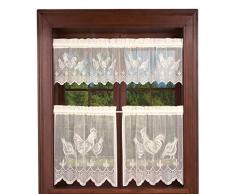 Justdolife Pascua Cocina Cortina Conjunto Encaje Cock Ventana Cortina Cenefa con 2 Niveles De Cortina