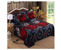 Chickwin Juego de Ropa de Cama 4 Piezas para Cama Funda de edredón 220 * 240cm Sábana 230 * 250cm Funda de Almohada 48 * 78cm poliéster Estilo 3D Rose(220x240cm+230x250cm+2x48x78cm, Rosa roja Negra)