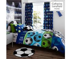 Catherine Lansfield Kids - Juego de funda nórdica (200 x 200 cm), diseño de balones de fútbol, color azul