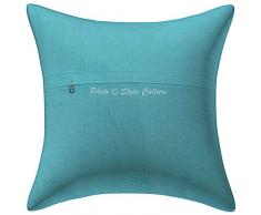 Stylo Cultura Turquesa Algodón Juego De 2 Impreso Kantha Tropicana Cojines Etnicos 16x16