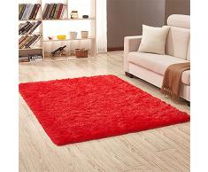 Ommda Alfombras Salon Pelo Largo de habitacion Rectángulo Modernas Rojo 80x120cm