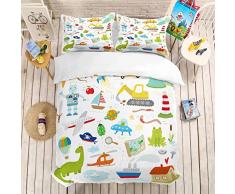 Juego De Ropa De Cama Construccion De Edificios Impreso Niños Boy Girl Edredón Conjunto De Funda Funda De Almohada Super Suave Funda De Almohada Cierre ((180x220 cm)-Cama de 105/135,Avion Dinosaurio)
