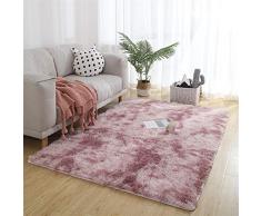 Insun Alfombra Shaggy de Pelo Largo Rectángulo Alfombra de Color Degradado Decoración Interior Lavable Antideslizante para Sala de Estar y Dormitorio Morado Rosa Gradiente 50X80cm