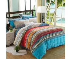 Alicemall Set Cama 4 Piezas Algodón 1 Funda Nórdica 220 x 240cm 1 Sábana 245 x 270cm y 2 Fundas Almohada 48 x 74cm para Cama 135cm Azul con Rayas