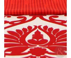 Just Contempo - Juego de funda nórdica y funda de almohada (poliéster y algodón), diseño de estampado de Damasco, Double Duvet Cover, rojo, beige y blanco