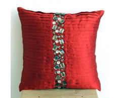 Deep Red Crystals - Decorativa Funda de Cojin 45 x 45 cm, Square Red Seda Alforzas y Cristales
