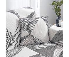 Treer Funda para Sofá Elástica 1 2 3 4 Plazas, Impresión Antideslizante en Tejido Elástico Suave Extensible Protector de Sofá Cubierta, (Funda + Funda de Almohada) (3 Plazas,Triángulo Gris)