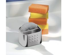 iDesign Estropajero con 2 compartimentos, pequeÃ±o organizador de fregadero en acero, porta estropajos para raspadores de ollas, esponjas y otros utensilios, plateado mate