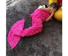 eCrazyBaby Hecho a Mano de Punto Manta de Cola de Sirena, Todas Las Estaciones cálido sofá Cama Sala de Estar Manta para niños, Patrón de Fish-Escalas, 140 x 70 cm, Rosado