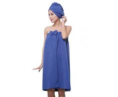 ZiXing Sombrero cabello seco y toalla de baño, la falda pareo suave con velcro y toalla de pelo Abrigo de algodón orgánico Royal Blue OneSize