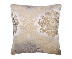 The HomeCentric Funda de Almohada Decorativa Beige Damasco Jacquard De Seda Seda 55 x 55 cm Beige, Funda de cojín Hecha a Mano Seda Jacquard - Rococo Fantasy