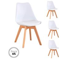 Beat Collection Beat Vintage 20 BEATVINTAGE20 Pack de 4 Sillas Patas Madera Haya barnizada, Carcasa en Polipropileno con cojín en Polipiel Color Blanco, Unidades