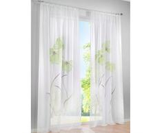 SIMPVALE 2 Paneles Cortina de Estampado Floral Visillos Transparente para Sala y Balcón, Verde, Amplitud 150cm/Altura 225cm