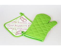 'Estilo Completo Cocina – Serie – "Italiano Rojo/Verde/Blanco – De Algodón 100% – Ideal para cocinar Hornear y Asar Adecuado, máquinas – lavable a 40 grados – Delantal/Back Guante/manopla – NEU de
