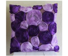 Violet Blooms - Decorativa Funda de Cojin 60 x 60 cm, Square Purple Seda Bordado con Cinta de Raso