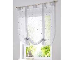 SIMPVALE - Cortina Visillo de Gasa Elevable con Cintas - Translúcido Persianas Romano Bordado para Cocina Balcón - Gris - 80cm x140cm