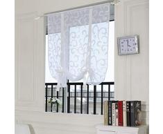 SIMPVALE 1 Pieza Cortina Romana Floral Blanca Impresión Voile Levantable Persianas Romanas con Bolsillo De La Barra para Dormitorio Estudio Baño, Blanco, Ancho 140cm / Altura 140cm