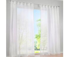 SIMPVALE 2 Paneles Visillos Cortina Traslúcidos con Trabilla, para Ventana, Balcón, Sala, Tul, Poliéster, Amplitud 140 cm, Verde Blanco, Altura 175cm